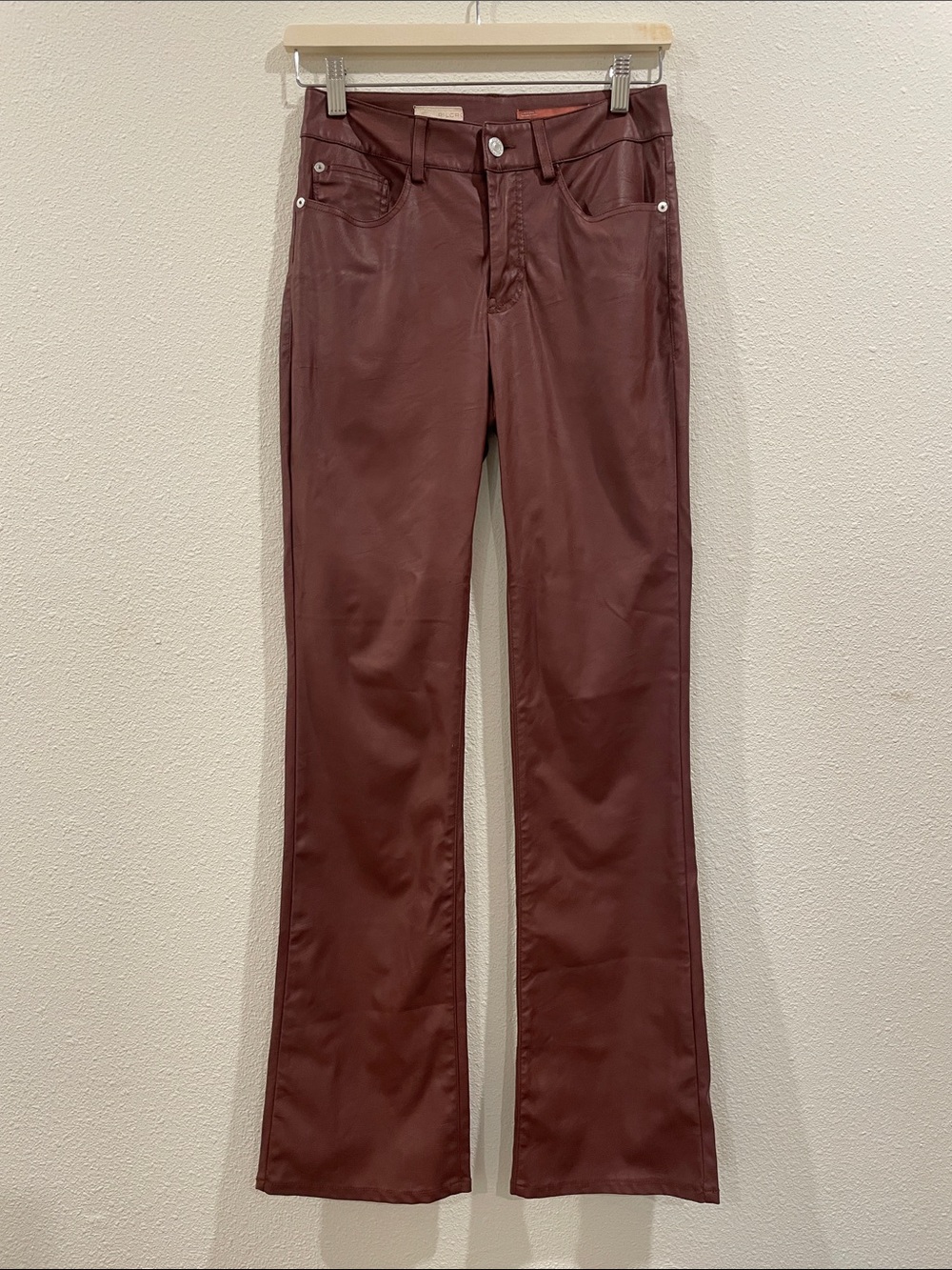 Anthropologie Pilcro Burgundy Brown Faux-Leather Jeans Bootcut Fall Autumn 26